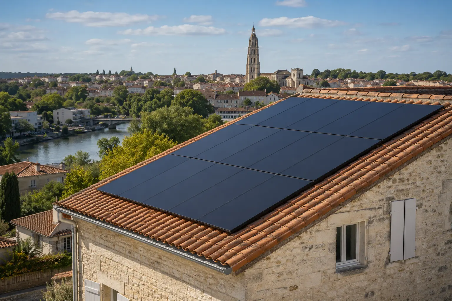 Maison équipée de panneaux solaires à Saintes