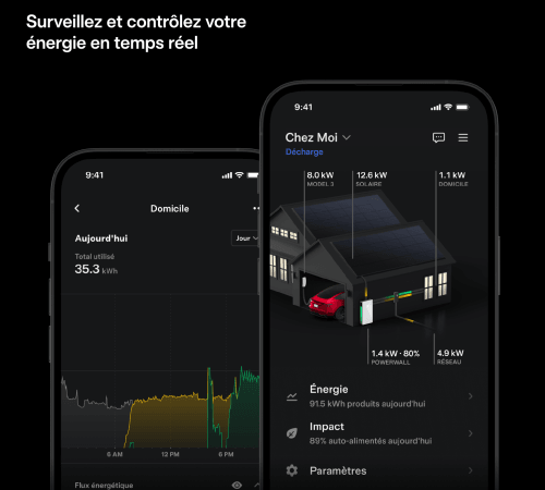 Application Tesla : suivi en temps réel de la production solaire, du Powerwall et de la consommation du foyer
